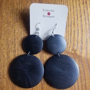 BLACK WOOD TWO-PART DISK EARRINGS